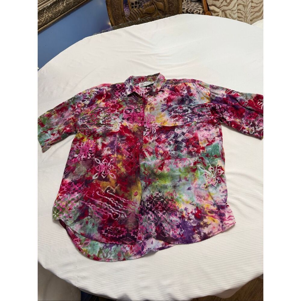 Cotton Express Vintage Tie Dye Hippie Boho Chic Button Up Shirt Size Medium